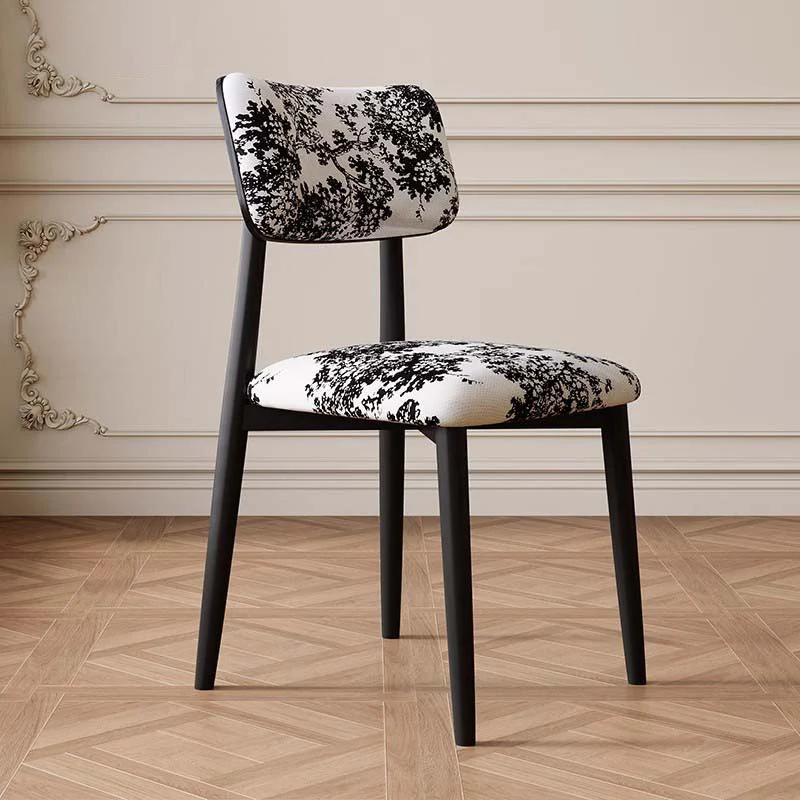 Traditional Vintage Faux Leather Rubberwood Sponge Curve Dining Chair Backrest Armless For Dining Room