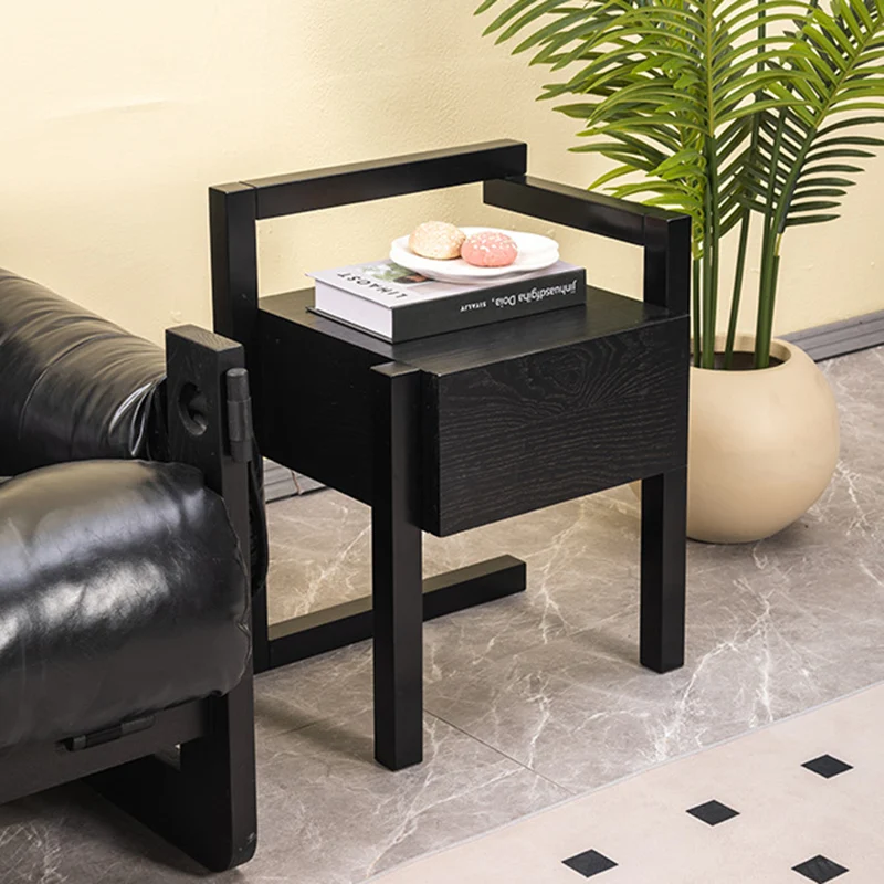 Modern Minimalist Rectangular Rubberwood Ash Wood Veneer Nightstand 3-Leg 1-Drawer For Bedroom