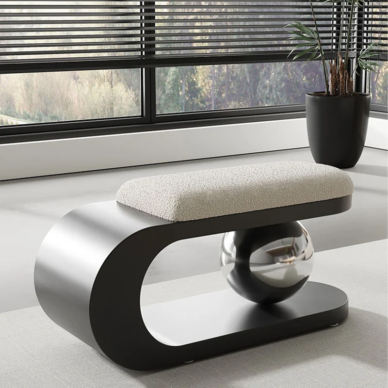 Modern Art Deco Geometric Carbon Steel Iron Stainless Steel Sherpa Fabric Sponge Bench Backless Armless For Entryway