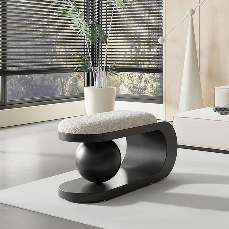 Modern Art Deco Geometric Carbon Steel Iron Stainless Steel Sherpa Fabric Sponge Bench Backless Armless For Entryway