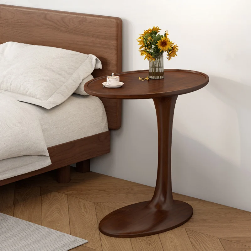 Modern Minimalist Oval Solid Wood Side Table 1-Tier For Living Room