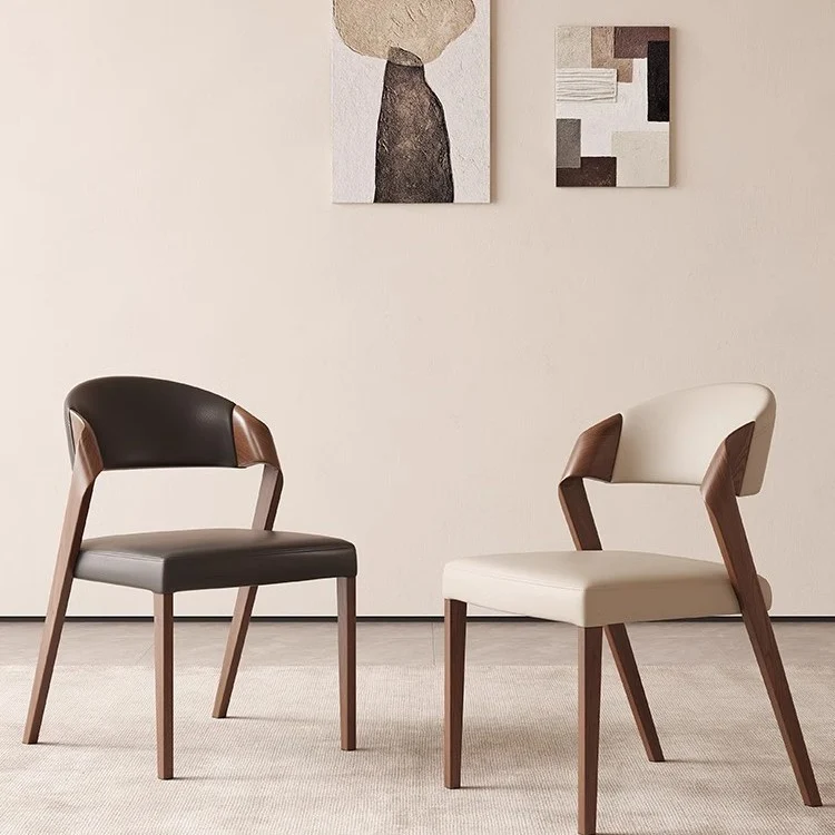 Contemporary Scandinavian Arc Ash Wood PU Leather Sponge Dining Chair Backrest Armless For Dining Room