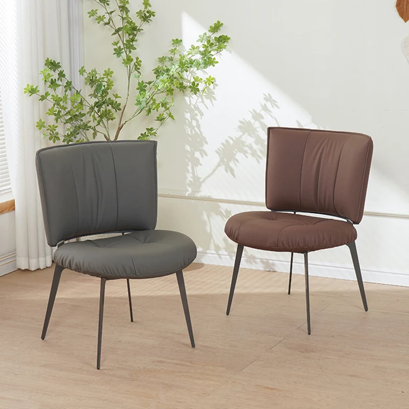 Contemporary Scandinavian Round Rectangular Plywood Carbon Steel Microfiber Leather Sponge Dining Chair Backrest Armless For Dining Room
