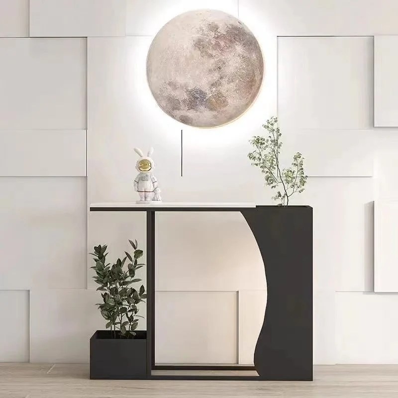 Modern Minimalist Ultra-Narrow Geometric Iron Marble Console Table 2-Tier For Entryway