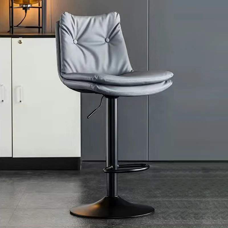 Modern Minimalist Rectangular Faux Nappa Leather Iron Bar Stool Backrest Armless For Dining Room