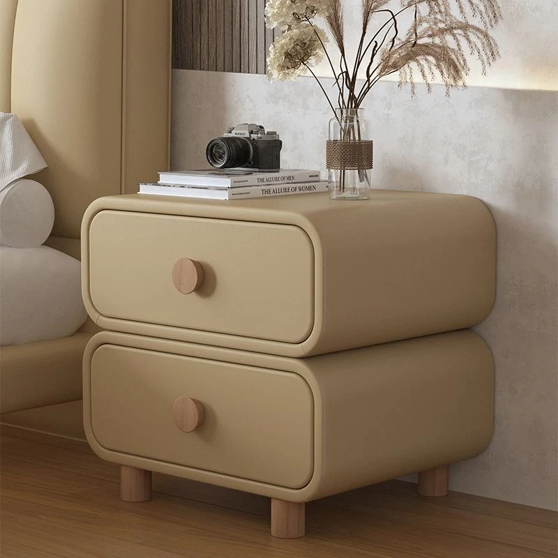 Modern Minimalist Rectangular MDF Microfiber Leather Solid Wood Nightstand 2-Drawer For Bedroom