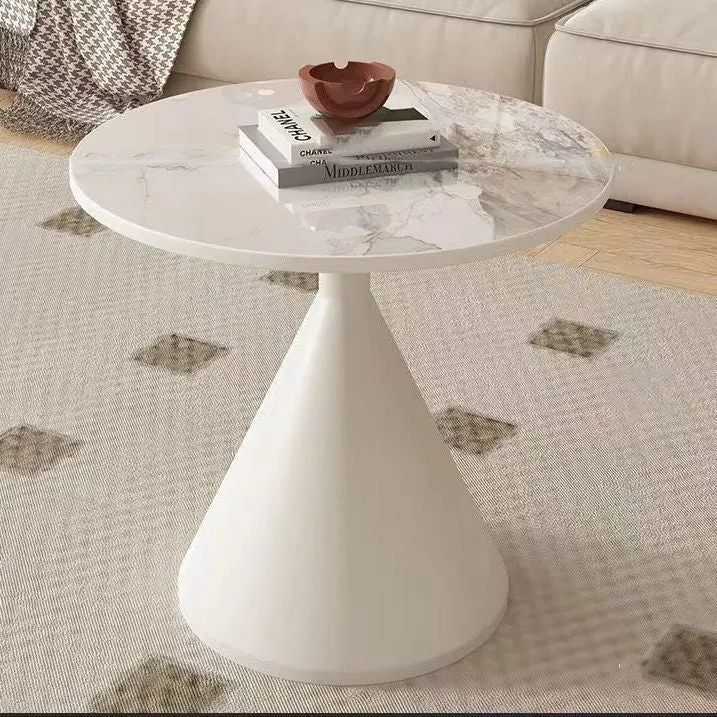 Modern Minimalist Conical Round Rock Slab Carbon Steel Coffee Table 1-Tier For Living Room