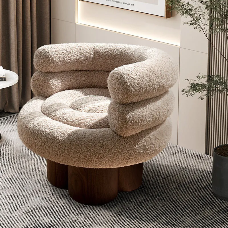Traditional French Curved Sherpa Fabric Solid Wood Iron Vanity Stool Backrest Armless For Bedroom