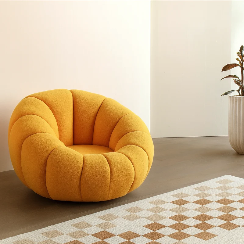Nordic-Style Swivel Pumpkin Accent Chair - Skin-Friendly Sherpa Fabric & Soft Sitting Sofa Chair For Living Room