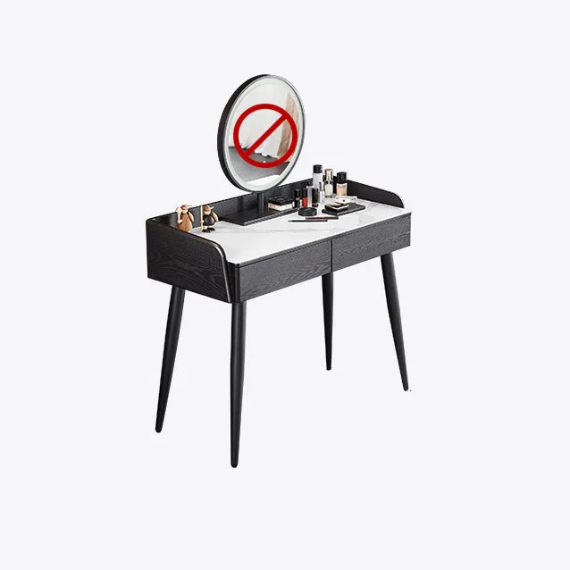 Contemporary Stone Vanity, 2 Storage Drawers With Stool, Black/White