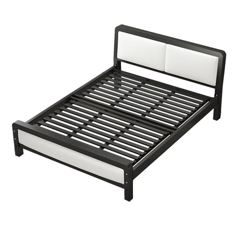 Modern Iron Wire-Grid Bed Frame 36.6" H Black & White Panel Bed with Headboard