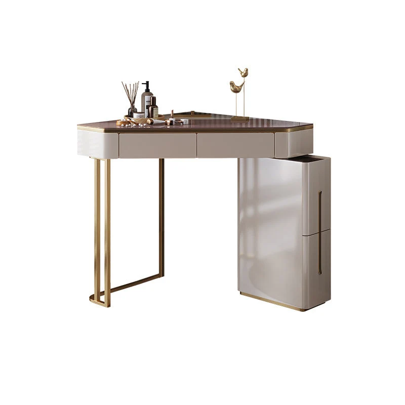 Mirrored Vanity Table and Stool Set 4 Drawers Glass Top Vanity Desk