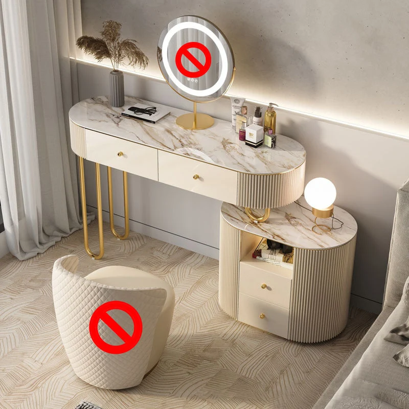 White Vanity, 30.71" High Stone Vanity Set with Stool, 2/4 Drawers Dresser