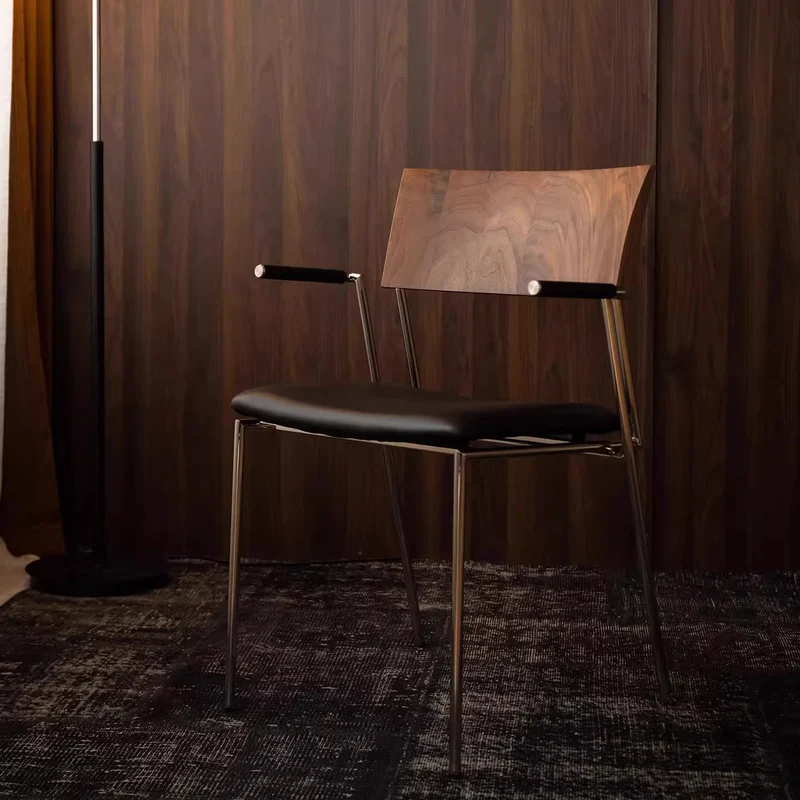 Traditional Vintage Square Microfiber Leather Plywood Stainless Steel Dining Chair For Dining Room