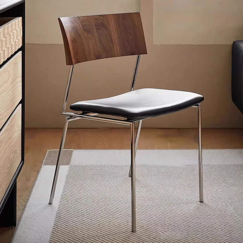 Traditional Vintage Square Microfiber Leather Plywood Stainless Steel Dining Chair For Dining Room