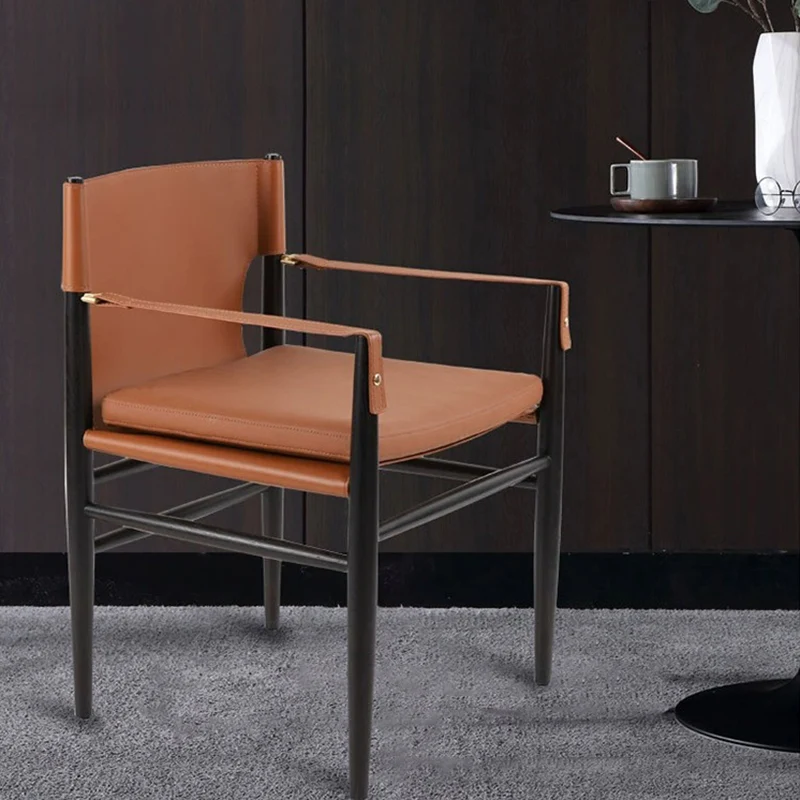 Modern Minimalist Square Seat Cushion Ash Wood Saddle-Style Faux Leather Sponge Dining Chair Backrest Armrest For Dining Room