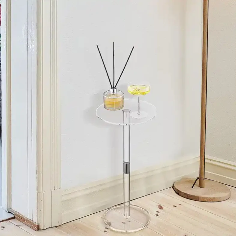 Modern Minimalist Round Acrylic Side Table 1-Tier For Living Room