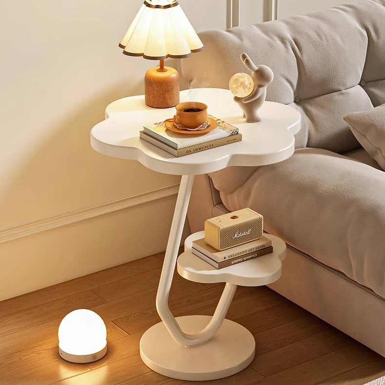 Contemporary Creative Floral-Shaped Carbon Steel Medium-Density Fiberboard Side Table 2-Tier For Living Room
