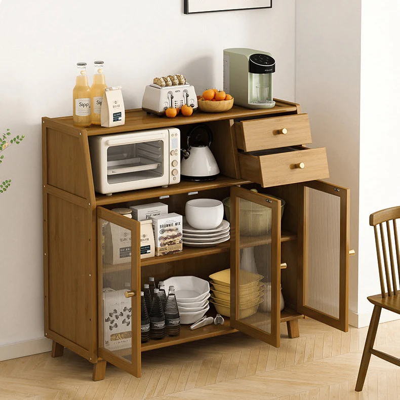 Traditional Vintage Rectangular Nan Bamboo Medium-Density Fiberboard Acrylic Sideboard 2-Drawer 1-Cabinet For Kitchen