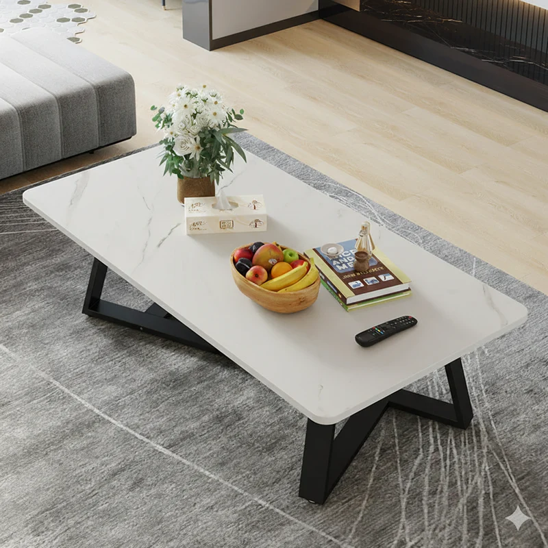 Contemporary Luxury Rectangular Medium-Density Fiberboard Carbon Steel Coffee Table For Living Room