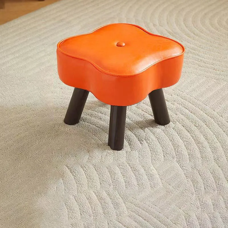 Contemporary Creative Petal Shape Faux Oil-Waxed Leather Solid Wood Sponge Low Stool Backless Armless For Living Room