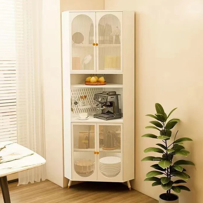 Contemporary Scandinavian Triangular Cold-Rolled Steel Tempered Glass Corner Cabinet 2-Cabinet 2-Tier For Living Room