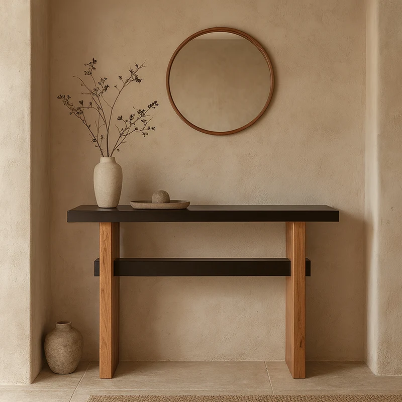 Traditional Vintage Square Pine Wood Solid Wood Console Table For Entryways