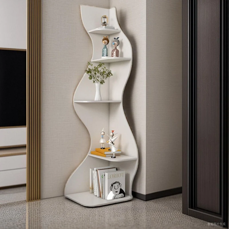 Contemporary Creative Seagrass-Shaped Particleboard Corner Shelf Unit 5-Tier For Living Room