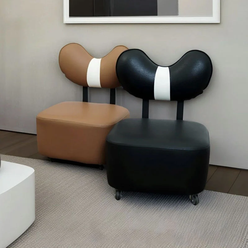 Contemporary Creative Cashew Nuts Square Pine Wood Faux Leather Sponge Movable Kids Low Stool Backrest Armless For Living Room