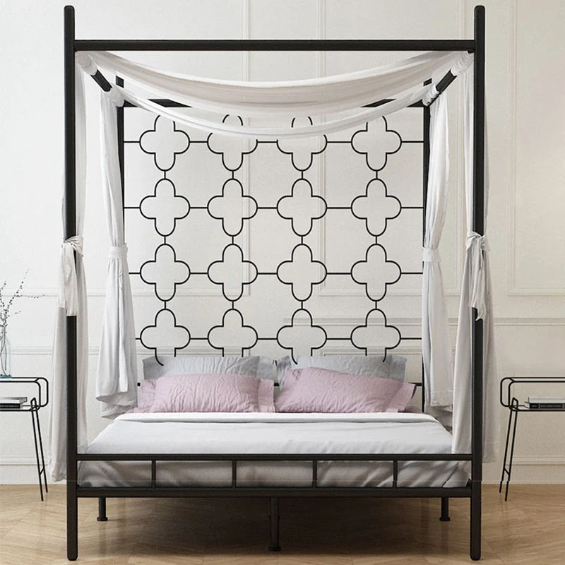Metal Bed Frame Glam Canopy Bed With Headboard and Footboard