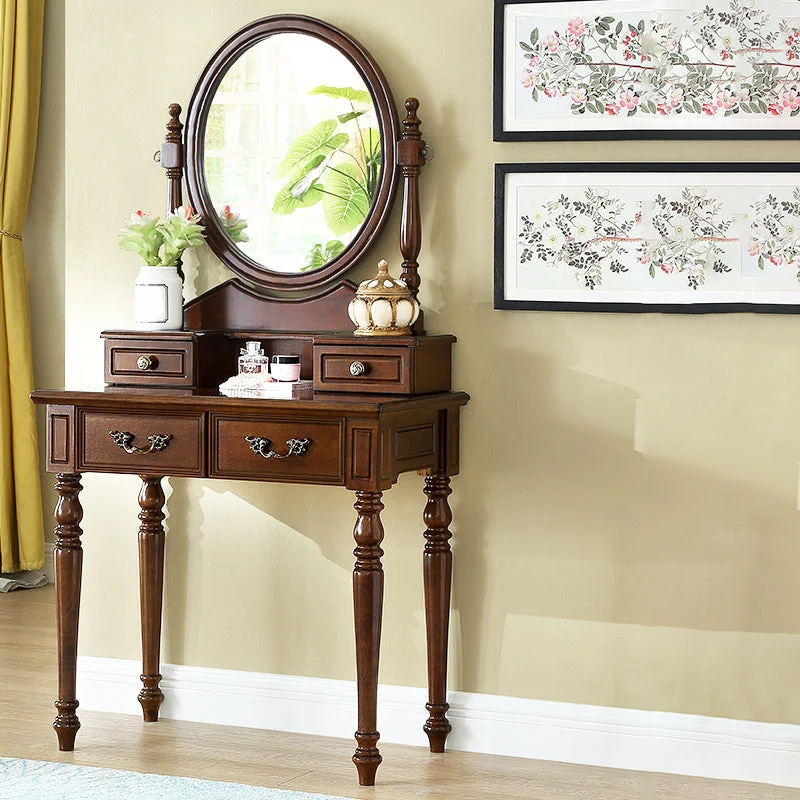 17.7"Wide Wood Makeup Vanity Set with Drawers and Mirror, Brown