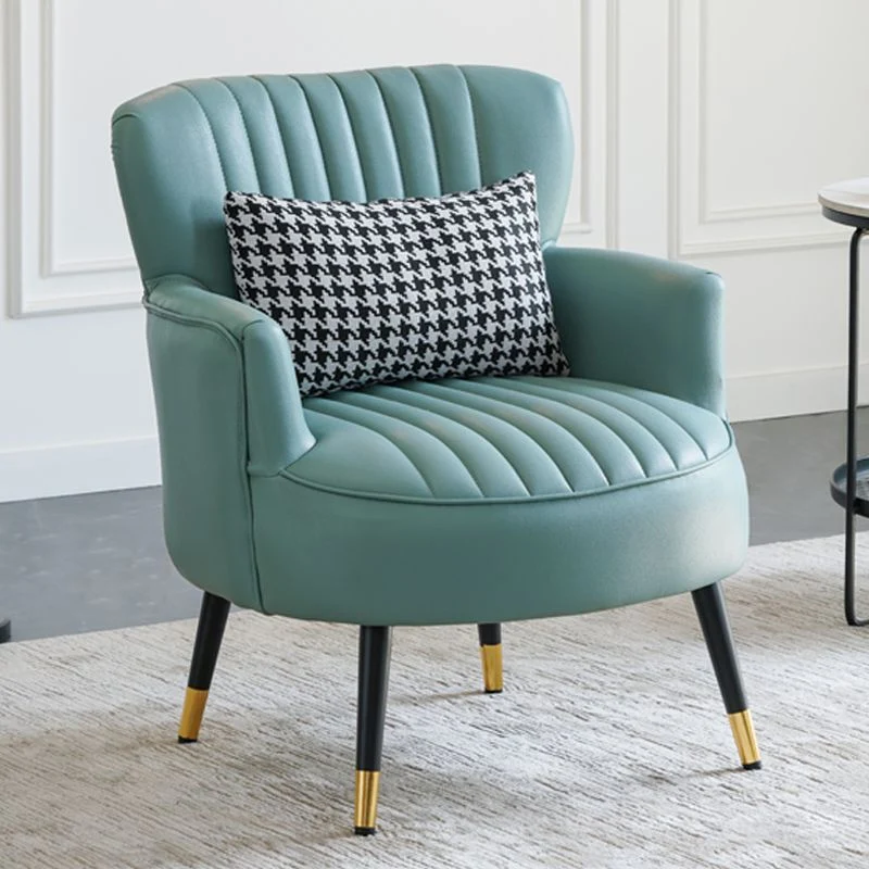 Contemporary Scandinavian Microfiber Leather Metal Round Square Accent Chair With Backrest & Armrests For Living Room