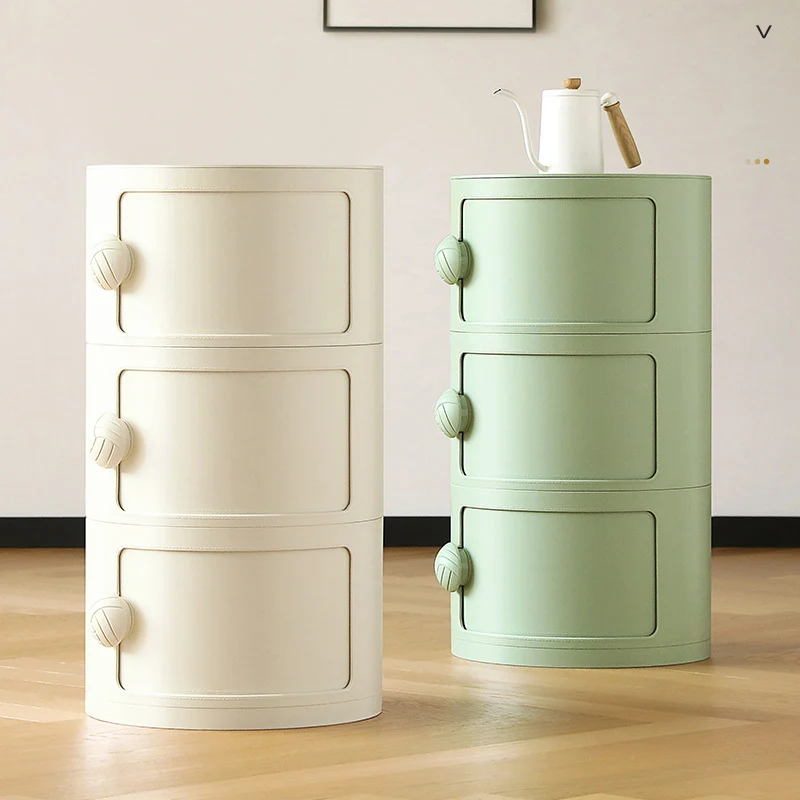 Contemporary Creative PP Plastic Round Barrel Side Table 2/3/4-Storage For Living Room