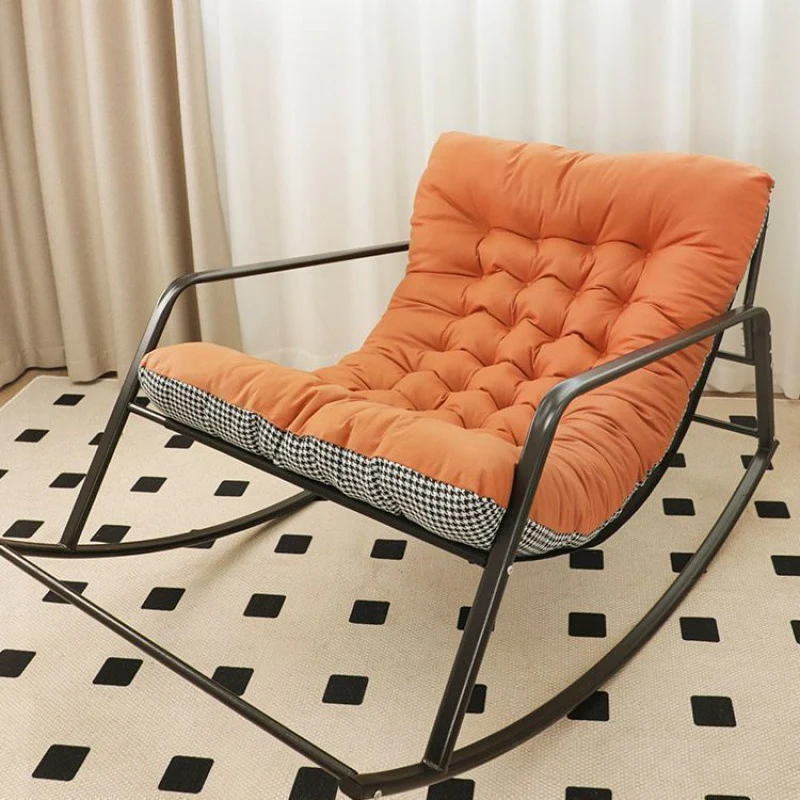 Contemporary Creative Synthetic Fabric Carbon Steel S-Shaped Rocking Accent Chair With Backrest & Armrests For Living Room