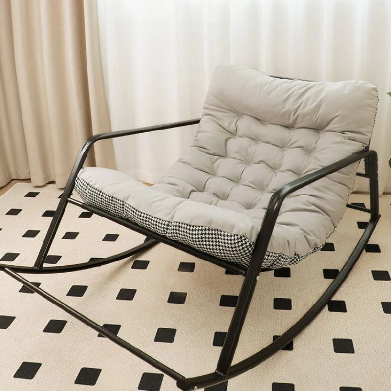 Contemporary Creative Synthetic Fabric Carbon Steel S-Shaped Rocking Accent Chair With Backrest & Armrests For Living Room