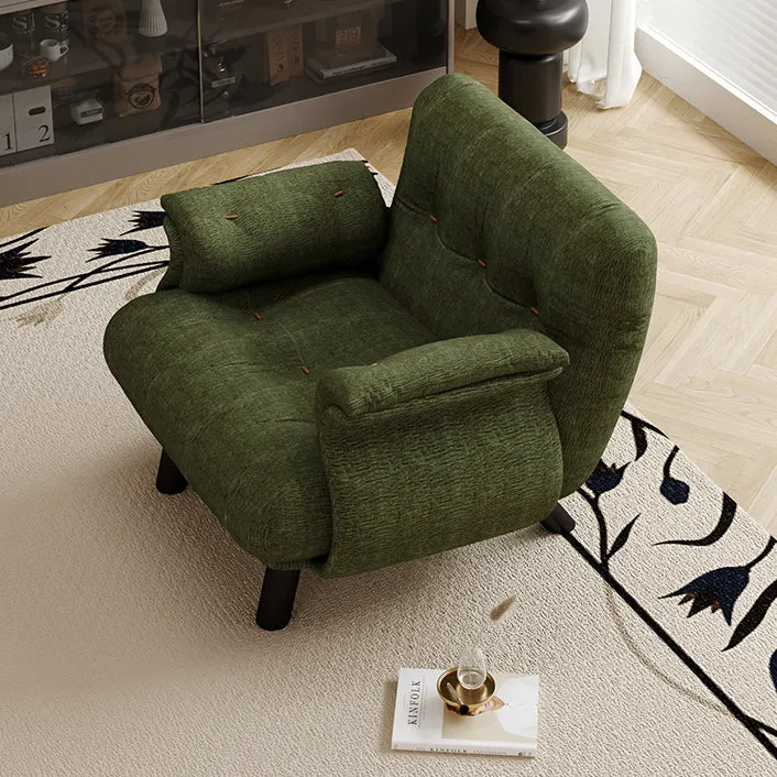 Traditional French Sherpa Fleece Snow Velvet Solid Wood S-Shaped Square Accent Chair With Backrest & Armrests For Living Room
