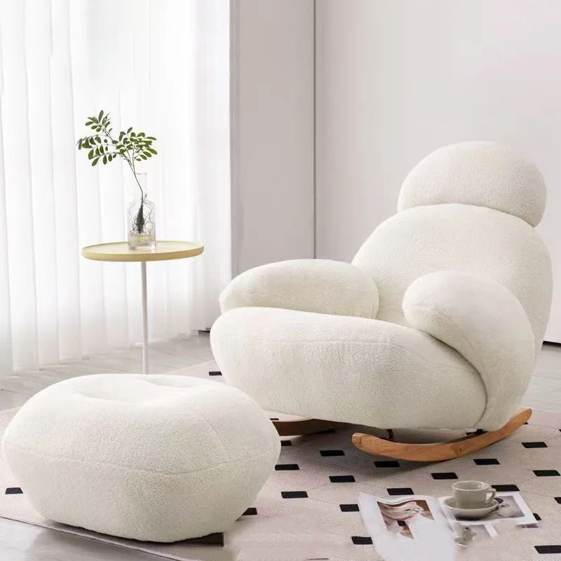 Modern Minimalist Oval Solid Wood Carbon Steel Sherpa Fabric Accent Chair Backrest Armrest For Living Room