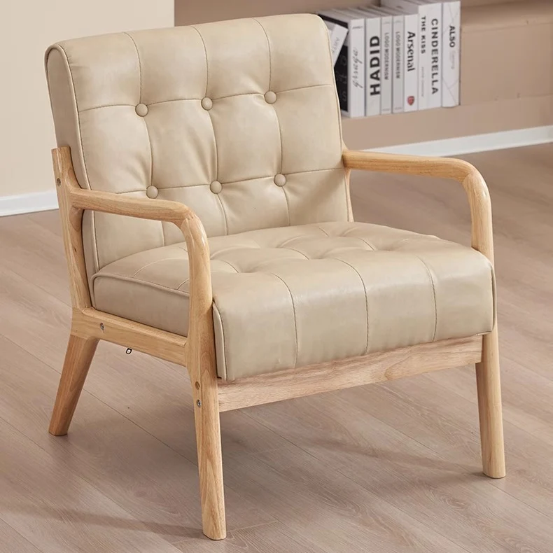 Contemporary Scandinavian Oil Wax Leather Solid Wood Rectangular Rounded Sofa 1/2/3-Seater For Living Room