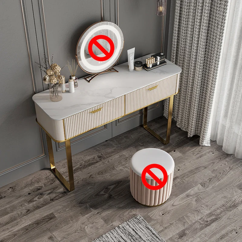 Beige Make-up Vanity Metal Dressing Table Stool Set with Drawers