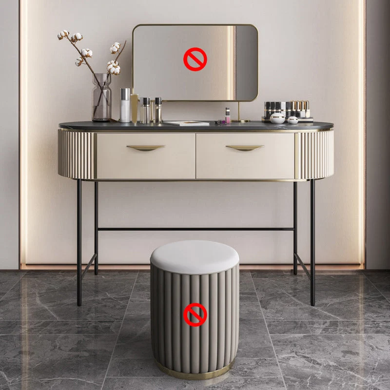 2 Storage Drawers Dresser with Mirror & Padded Stool Contemporary Stone Top Vanity