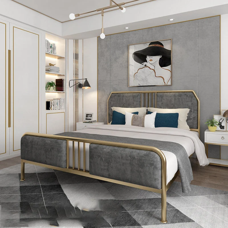 43.3" Grey Upholstered Bed with Headboard Low Profile Metal Bed