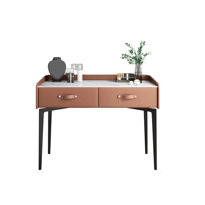 Faux Leather Vanity Desk and Stool in Orange/Grey Dressing Table