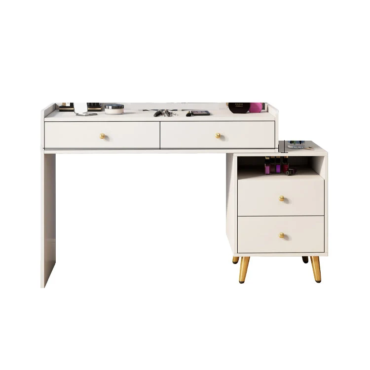 Glam Wood Vanity Makeup Dressing Table Set Beige Vanity Desk with 4 Drawers