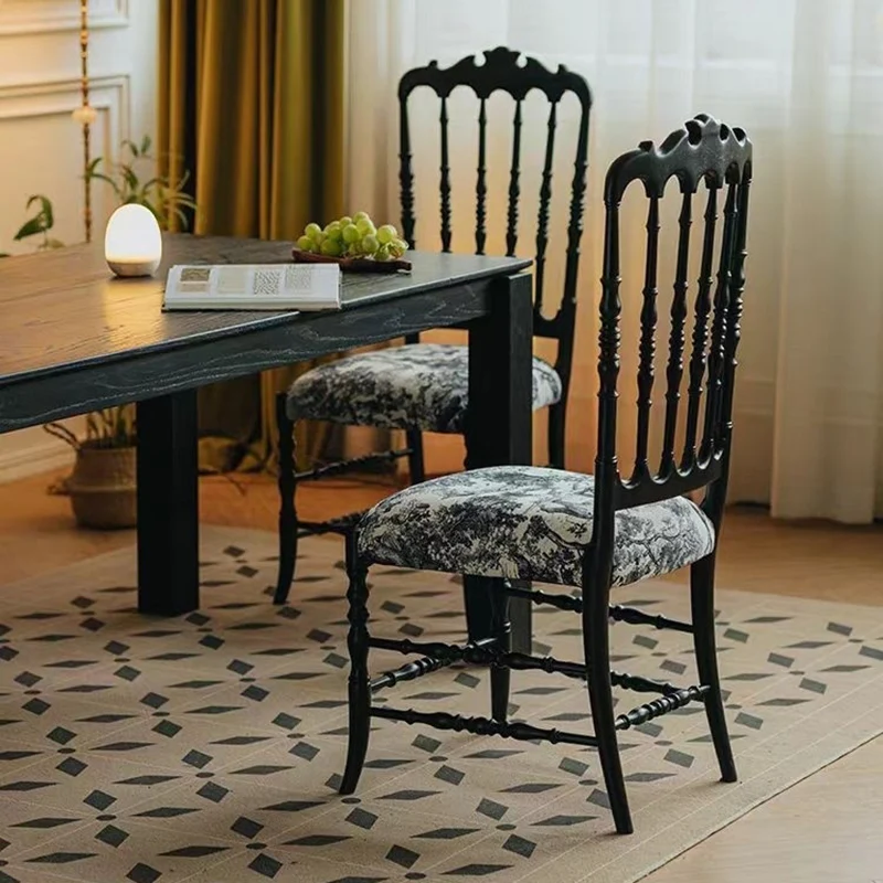 Traditional Vintage Rubberwood Fabric Upholstery Sponge Cushion Dining Chair Backrest For Dining Room