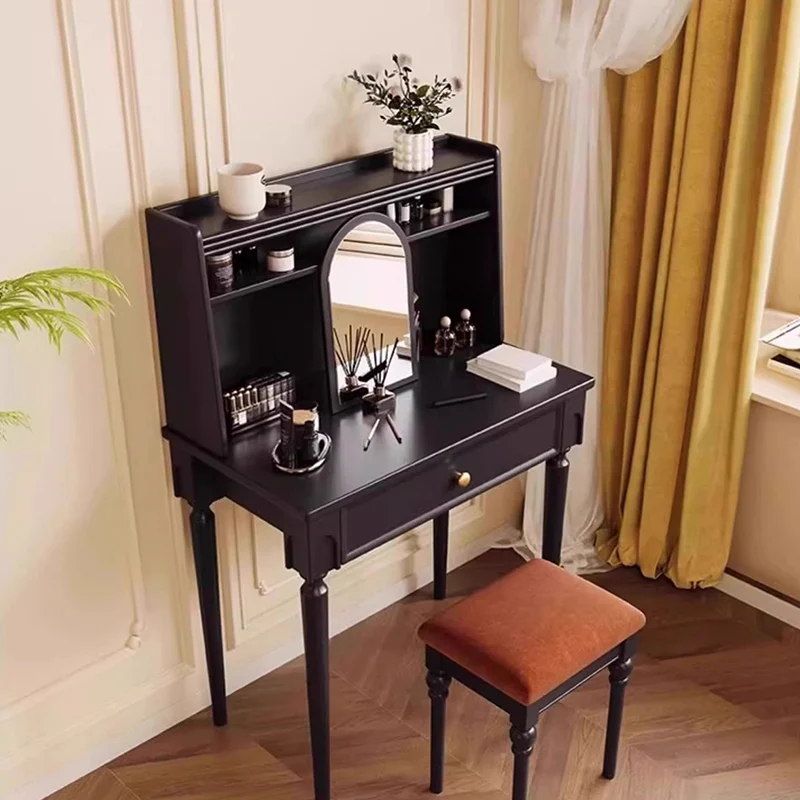 Traditional Vintage Rectangular Rubberwood Plywood Makeup Vanity 4-Leg 1-Drawer For Home Office
