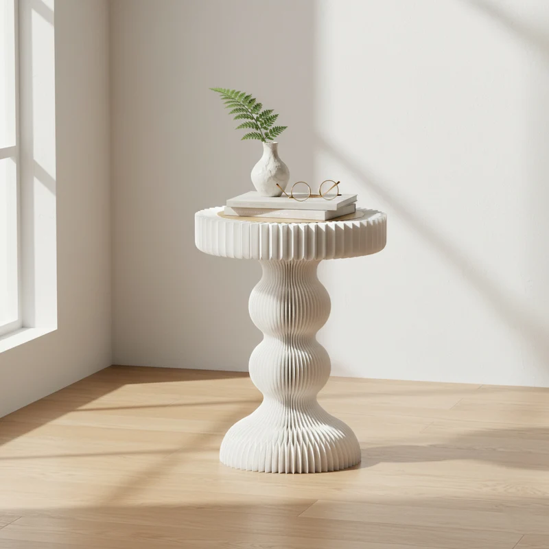 Modern Art Deco Round Kraft Paper Stainless Steel Acrylic Accordion Foldable Side Table For Living Room