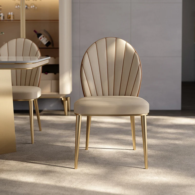 Contemporary Luxury Fan-Shaped Microfiber Leather Stainless Steel Backrest Dining Chair For Dining Room