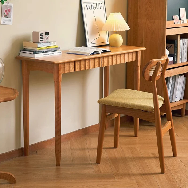 Contemporary Nordic Rectangular Cherry Wood Solid Wood Plywood Desks 2-Drawers For Home Office