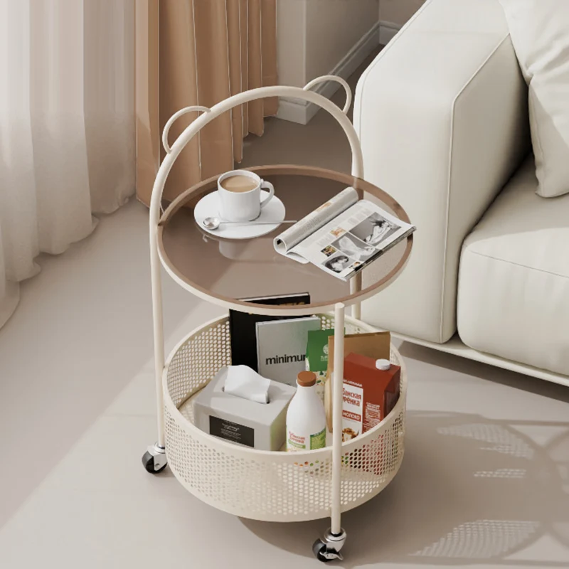Modern Minimalist Cylindrical Carbon Steel Glass Side Table 1-Tier For Living Room