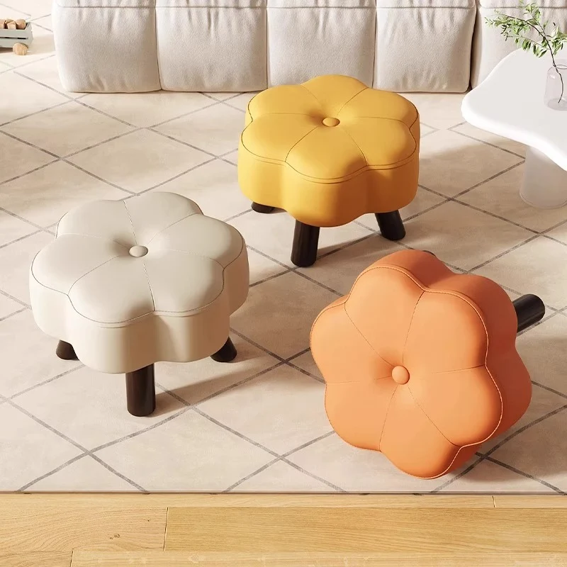 Modern Minimalist Floral-Shaped Cat-Scratch-Resistant Leather Solid Wood Chair Backless Armless For Living Room